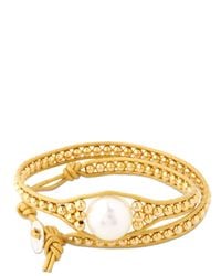 Colana | Metallic Leather Wrap Bracelet With Pearl | Lyst