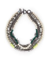 Venna | Metallic Crystal Bead Multi Chain Necklace | Lyst