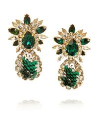 Shourouk - Green Comet Gold-Plated, Swarovski Crystal And Sequin Clip Earrings - Lyst