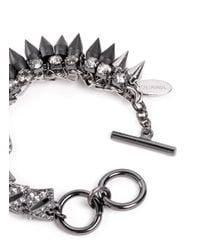 Venna | Black Crystal Panther And Spike Bracelet | Lyst