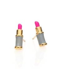 kate spade new york | Metallic Kiss & Make Up Enamel Lipstick Stud Earrings | Lyst
