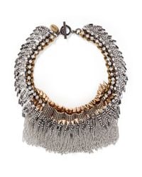 Venna | Metallic Crystal Pavé Plate Fringe Collar Necklace | Lyst