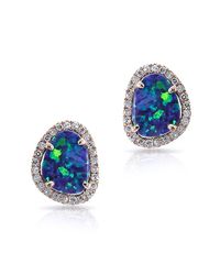 Anne Sisteron - Blue 14kt Rose Gold Small Organic Opal Diamond Stud Earrings - Lyst
