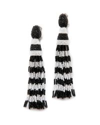 Oscar de la Renta | Blue Striped Tassel Earrings - Black/White | Lyst