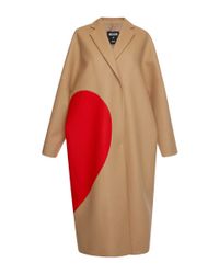 MSGM | Natural Heart Intarsia Camel Wool Felt Coat | Lyst