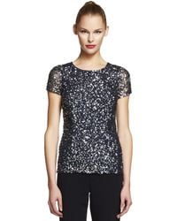 Adrianna Papell | Black Plus Plus V Neck Sequin Top | Lyst