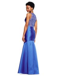 Adrianna Papell | Blue Mikado Mermaid Dress With Sheer Lace Back | Lyst