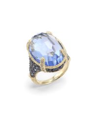 Judith Ripka | Blue Quartz Sapphire Diamond 14k Yellow Gold Ring | Lyst