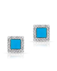 Anne Sisteron - Blue 14kt Yellow Gold Turquoise Diamond Square Stud Earrings - Lyst