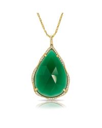 Anne Sisteron - 14kt Yellow Gold Green Agate Diamond Pear Pendant Necklace - Lyst