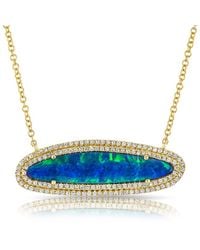 Anne Sisteron - Blue 14kt Rose Gold One Of A Kind Opal Diamond Oval Double Halo Necklace - Lyst