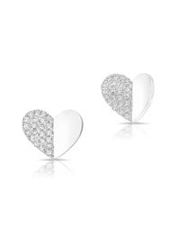 Anne Sisteron - 14kt White Gold Half Diamond Folded Heart Stud Earrings - Lyst