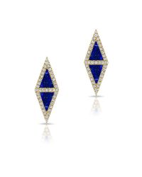 Anne Sisteron - Blue 14kt Yellow Gold Lapis Diamond Double Triangle Stud Earrings - Lyst