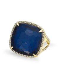 Anne Sisteron - 14kt Yellow Gold Diamond Blue Sapphire Laguna Triplet Cushion Cut Cocktail Ring - Lyst