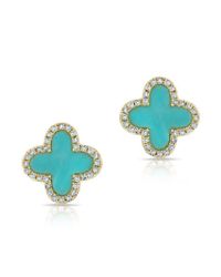 Anne Sisteron - Blue 14kt Yellow Gold Diamond Turquoise Fleur Stud Earrings - Lyst