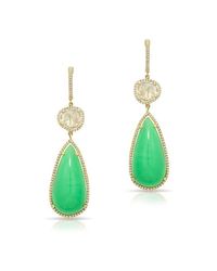 Anne Sisteron | Green 14kt Yellow Gold Chrysoprase And Diamond Slice Drop Earrings | Lyst