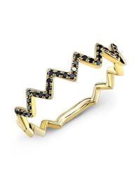 Anne Sisteron | Metallic 14kt Yellow Gold Black Diamond Zig Zag Stacking Ring | Lyst