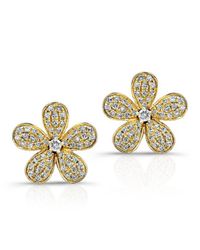 Anne Sisteron | Metallic 14kt Yellow Gold Diamond Flower Earrings | Lyst