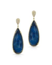 Anne Sisteron | 14kt Yellow Gold Dark Azul Diamond Earrings | Lyst