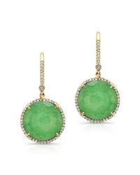 Anne Sisteron | Metallic 14kt Yellow Gold Chrysoprase Diamond Round Earrings | Lyst