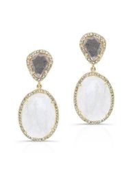 Anne Sisteron - Metallic 14kt Yellow Gold Organic Moonstone And Diamond Slice Earrings - Lyst