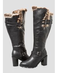 Ashley Stewart Black Chunky Fur Lined Tall Boot - Wide Calf, Wide Width