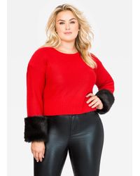 Ashley Stewart Red Faux Fur Cuff Sweater