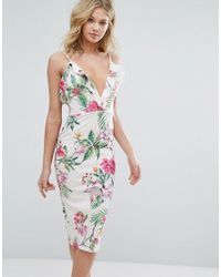 white floral print frill detail midi dress