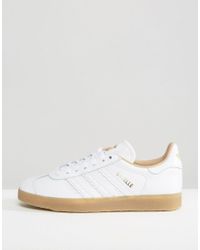 adidas Originals White Leather Gazelle Sneakers With Gum Sole in White ...