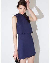 Pixie Market - Blue Natalie Scalloped Navy Dress - Lyst