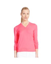 Ralph Lauren Golf | Pink Merino Wool V-neck Sweater | Lyst