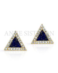 Anne Sisteron - Black 14kt Yellow Gold Lapis Lazuli Diamond Triangle Stud Earrings - Lyst