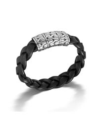 John Hardy | Extra Large Station Bracelet On Braided Black Leather for Men | Lyst
