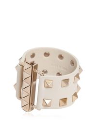 Valentino | White Studded Leather Cuff Bracelet | Lyst
