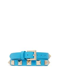 Valentino | Blue 'rockstud' Double Wrap Leather Bracelet | Lyst