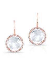 Anne Sisteron | Metallic 14kt Rose Gold White Topaz Diamond Round Earrings | Lyst