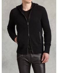 John Varvatos | Black Cashmere Zip Front Hoodie for Men | Lyst