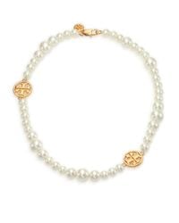 Tory Burch | White Evie Faux Pearl Signature Strand Necklace | Lyst