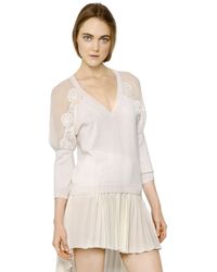 Nina Ricci | White Silk Chiffon and Lace Cashmere Knitwear Sweater | Lyst