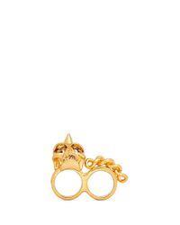 Alexander McQueen | Metallic Spike Skull Chain Two Finger Ring | Lyst