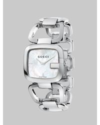 Gucci | Metallic G- Mother-Of-Pearl & Stainless Steel Open-Link Bracelet Watch | Lyst