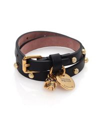 Alexander McQueen | Black Studded Leather Skull Wrap Bracelet | Lyst