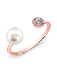 Anne Sisteron | Pink 14kt Rose Gold Christina Pearl Diamond Disc Ring | Lyst