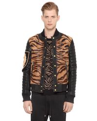 Balmain | Natural Tiger Ponyskin & Leather Bomber Jacket for Men | Lyst