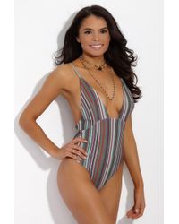 S.I.E SWIM Multicolor Zoe Plunging Neckline One Piece - Stripe Print