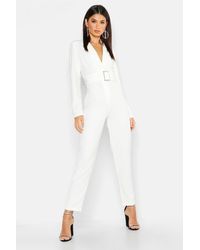 Boohoo Womens Woven Blazer Diamante Buckle Belted Jumpsuit - white - 38, White