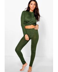 Boohoo Green Phoebe Twisted Crop Legging Set