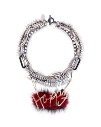 Venna | Red 'happy' Slogan Fur Pendant Crystal Fringe Necklace | Lyst