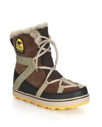 Sorel | Brown Glacy Explorer Faux Fur-trimmed Suede & Canvas Boots | Lyst