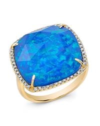Anne Sisteron - Metallic 14kt Yellow Gold Blue Opal Diamond Cocktail Ring - Lyst